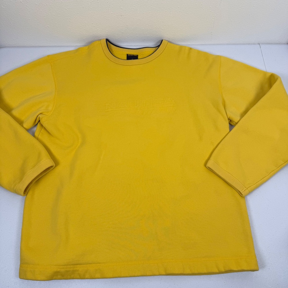 Nautica Competition Yellow Embroidered Logo Crewneck‎ Sweatshirt Men's Large - Picture 8 of 9